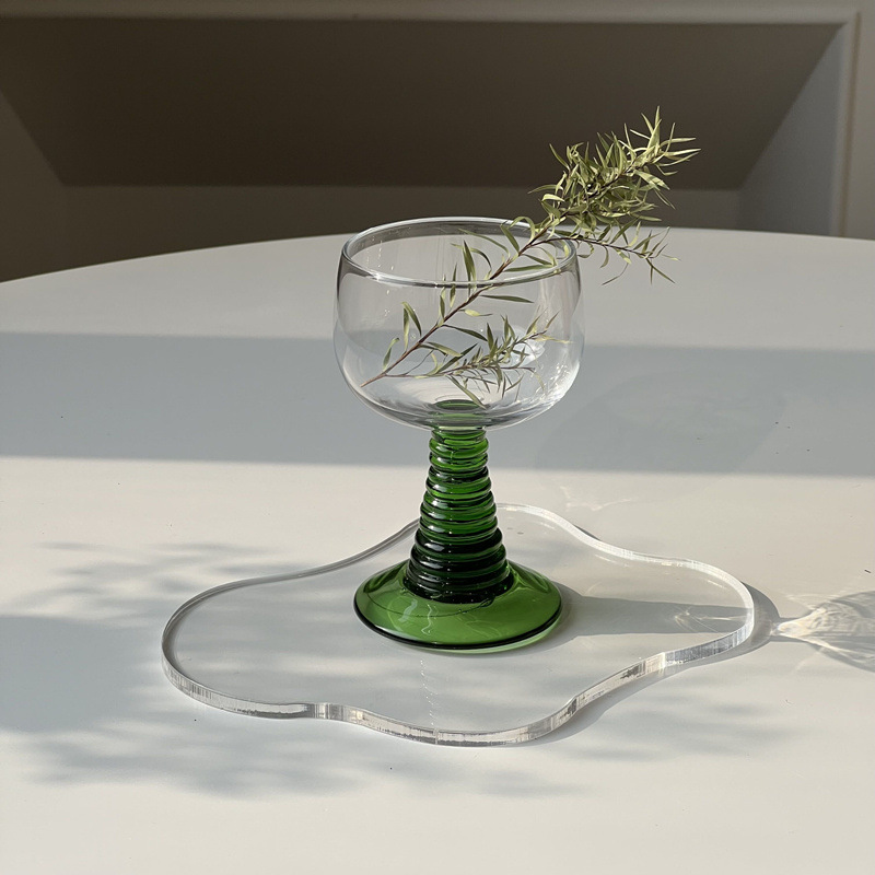 Vintage Mediados de-antigua Copa tornillo varilla copa de vino Esmeralda patas cortas Copa hogar champán dulce copa de vino
