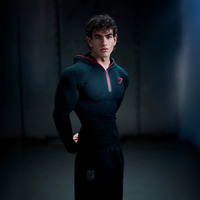 GYMSHARK/ONYX V1 Men's Long Sleeve Sports Fitness Quick-Dry Breathable Elastic Half-Zip Tight Training Wear