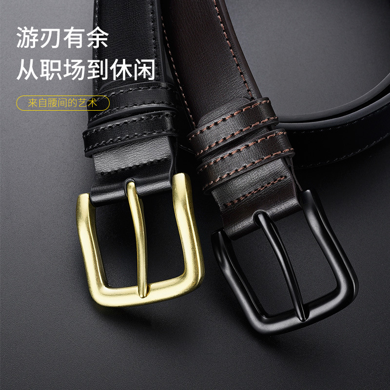 Cinturón casual para hombres hebilla de aleación de zinc sólido hebilla de Cinturón de piel de vaca de dos capas hebilla dorada estilo clásico Retro