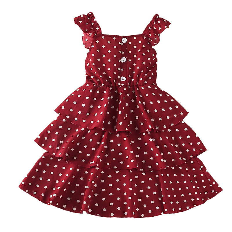 2022 New Girl's Dress Summer Western Style Polka Dot Small Flying Sleeves Suspenders Princess Skirt Foreign Trade Children's Clothing Wholesale