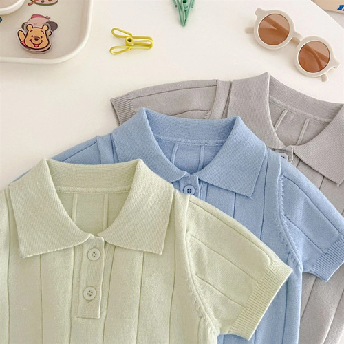 Ins Korean version 2025 spring and summer baby infant baby knit top thin summer shirt with collar children's turtleneck sweater