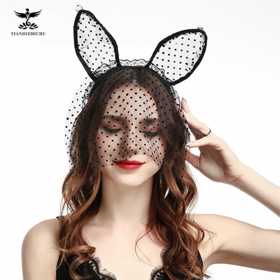 sexy Lace Dot Rabbit Ears Veil Annual meeting Party interest party Hairdressing animal Head buckle Hair hoop