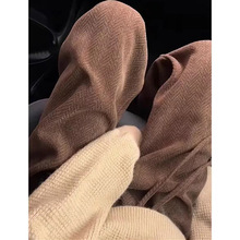 人字纹雪尼尔阔腿裤女装秋冬新款加绒裤子显瘦宽松休闲高腰直筒裤