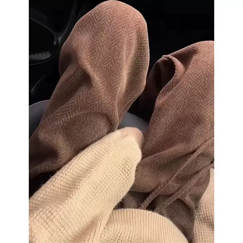 人字纹雪尼尔阔腿裤女装秋冬新款加绒裤子显瘦宽松休闲高腰直筒裤