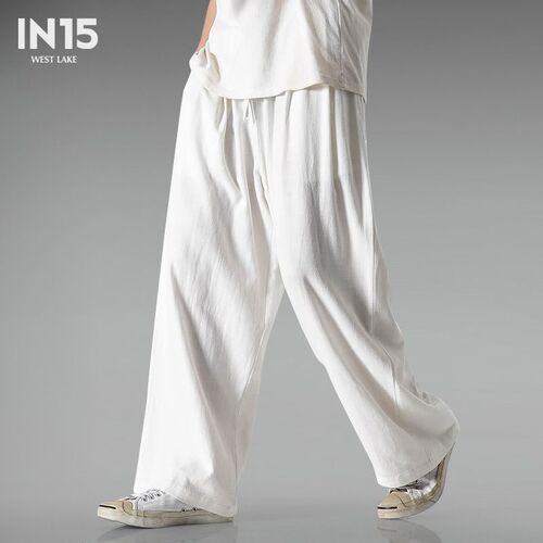 Summer Large Chinese Style Cotton Linen Wide Leg Pants Men's Versatile Long Pants Loose Comfort Casual Pants Cotton Linen Pants