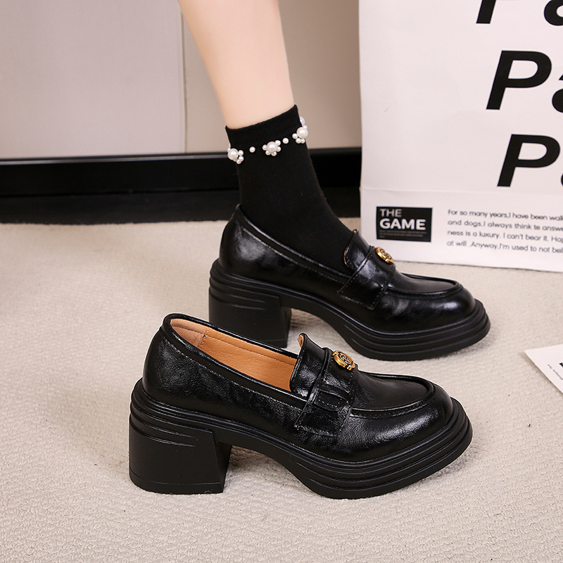 Britische Damen-loafer Mit Plateausohle Und Blockabsatz Aus Leder_voghion.com
