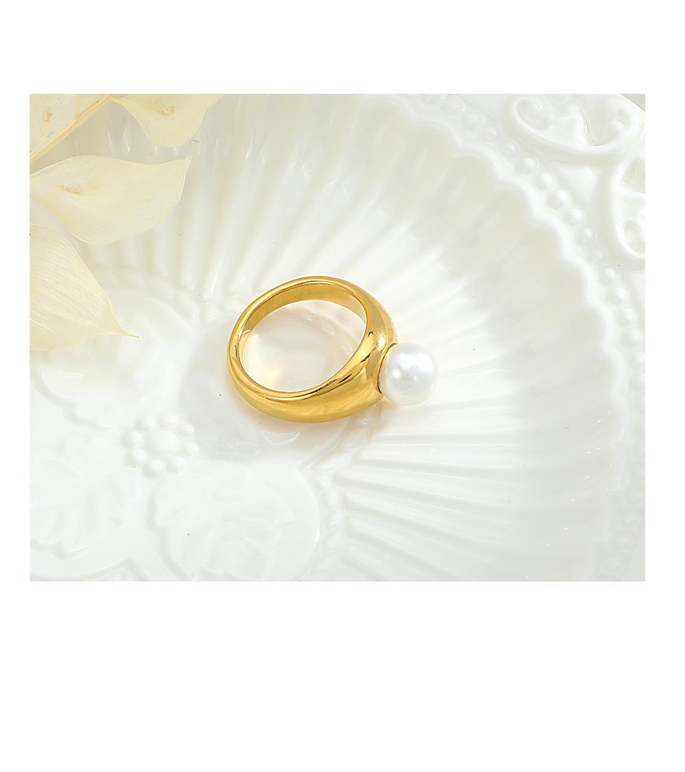 Retro Pearl Stainless Steel Rings Plating Stainless Steel Rings