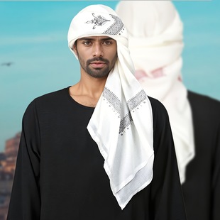 Cross-border Hot Selling Four-side Printed Arabian Dubai Saudi Arabia Men's Turban Middle East Ethnic Baotou Square Cross-border