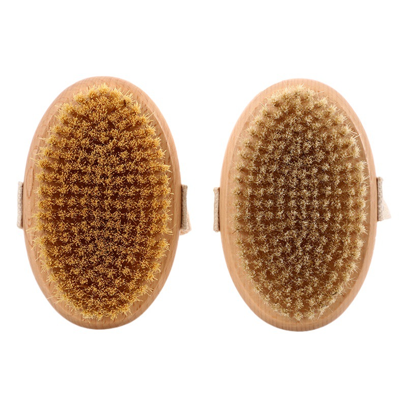 Transfronterizo en stock Cepillo de baño de haya Cepillo de baño de masaje de cerdas ovaladas Cepillo de baño de cuerpo seco de mano