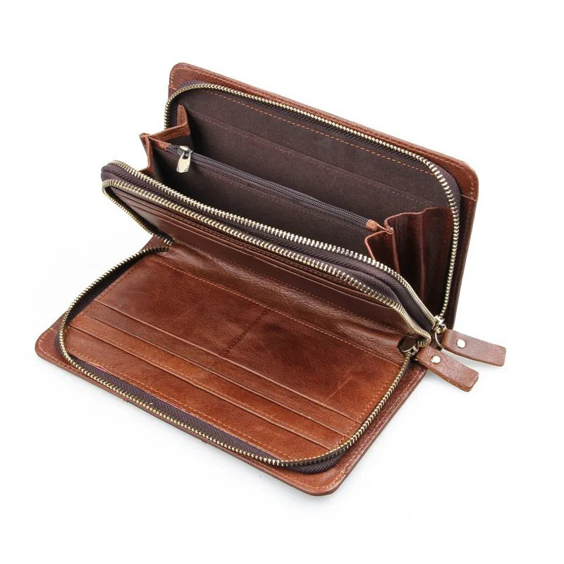 Nuovo portafoglio, borsa lunga con cerniera, portafoglio multifunzionale da uomo in pelle di vacchetta_voghion.com