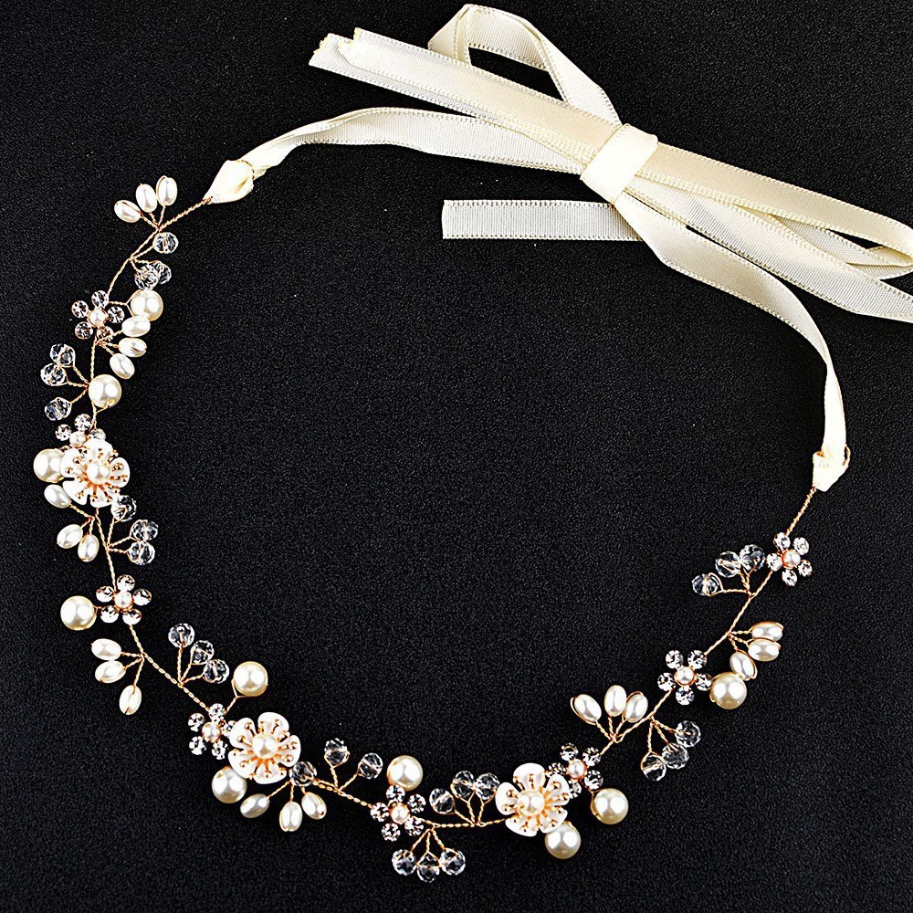 Cross-border European and American rhinestone pearl headdress wedding dress girls' accessories bridal hair accessories wedding head with pearls