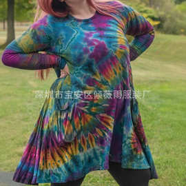 2021新款亚马逊速卖通外贸春夏秋欧美性感长袖休闲数码印花连衣裙