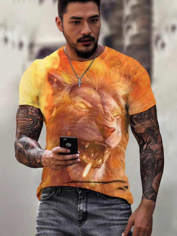 メンズ3Dデジタルゴールデン元記号パターンラウンドネックと半袖tシャツ、夏カジュアルファッションファッション|undefined