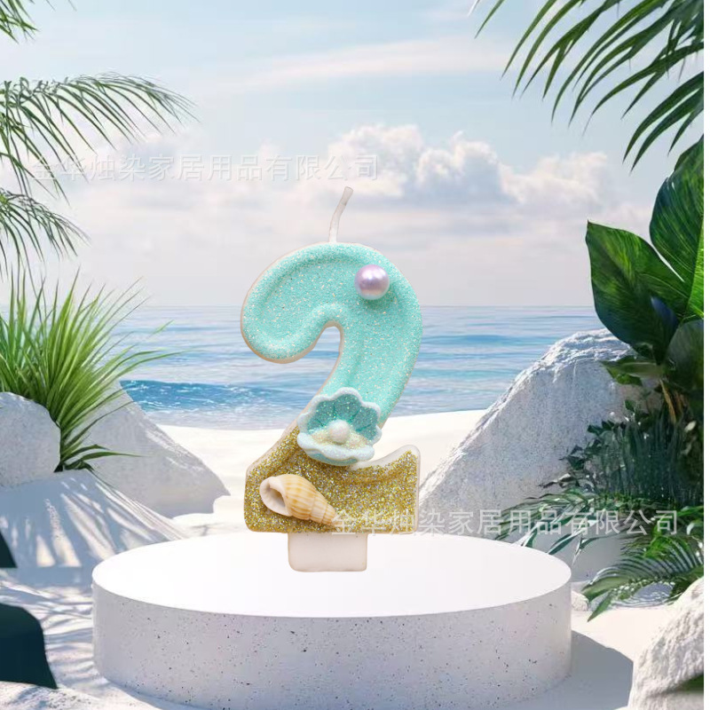 新款蓝黄海螺海洋系列派对蜡烛跨境电商希音数字蛋糕生日蜡烛造型|undefined