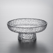 ins风冰露高脚玻璃果盘家用零食干果盘彩色水果盘日式锤纹茶点盘