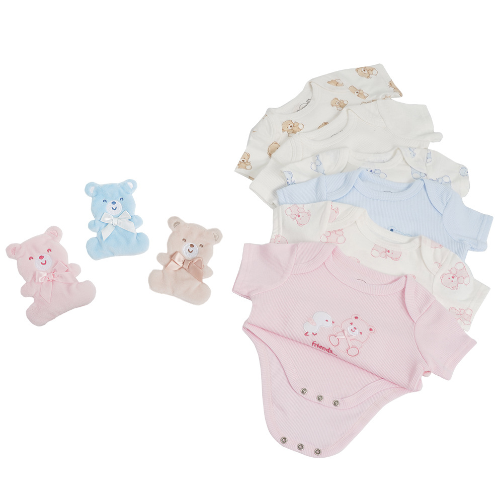 Conjunto de tres piezas de ropa para bebé recién nacido, ropa de dormir, juguetes de confort, pelele triangular para gatear, venta al por mayor transfronteriza 2025