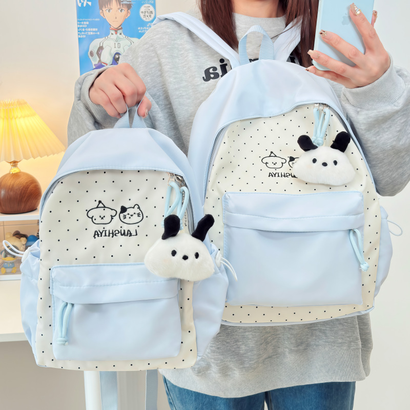Student backpack in Japanese Harajuku college style, polka dot design, simple and versatile, large-capacity backpack for campus classes