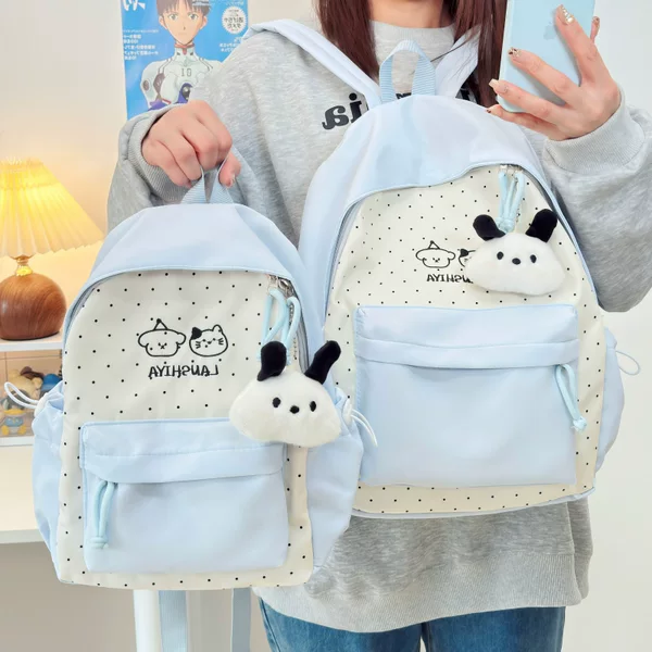 Student backpack in Japanese Harajuku college style, polka dot design, simple and versatile, large-capacity backpack for campus classes