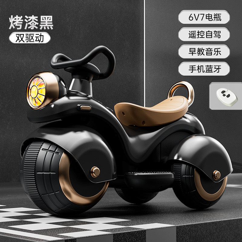 Niños motocicleta eléctrica de doble tracción triciclo coche de batería para niños coche de juguete de control remoto para niños se puede sentar