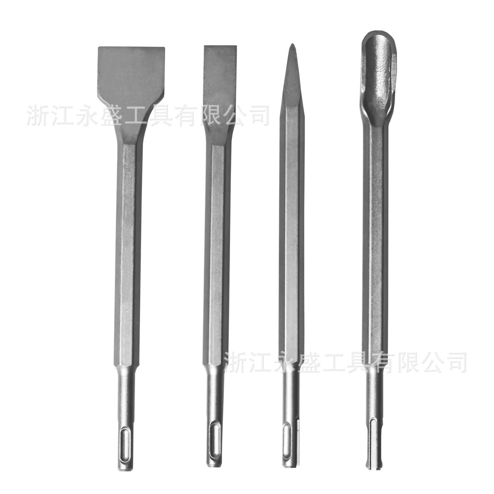 SDS Plus圆柄电锤凿子四件套圆四坑尖镐头142x250 U型 加宽扁凿