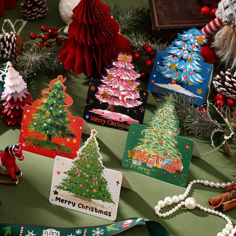 3D three-dimensional Christmas greeting card with gold foil, Christmas tree decoration, small card, can be handwritten, blank, high-end aesthetic greeting card