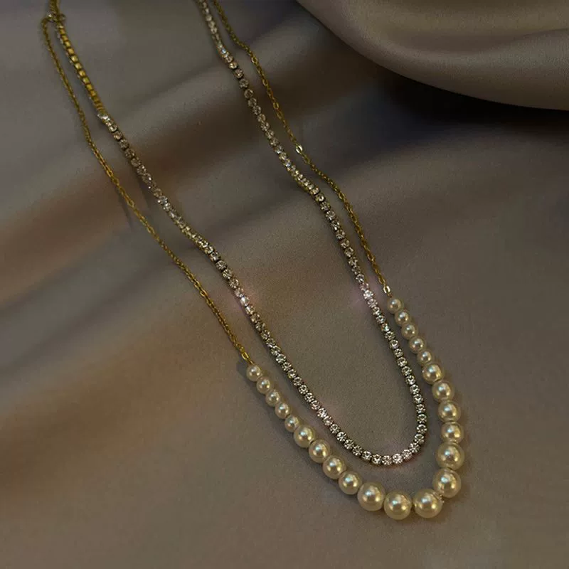 Necklace from pearl, chain for key bag , decorations, universal accessory, high-quality style, diamond encrusted, European style