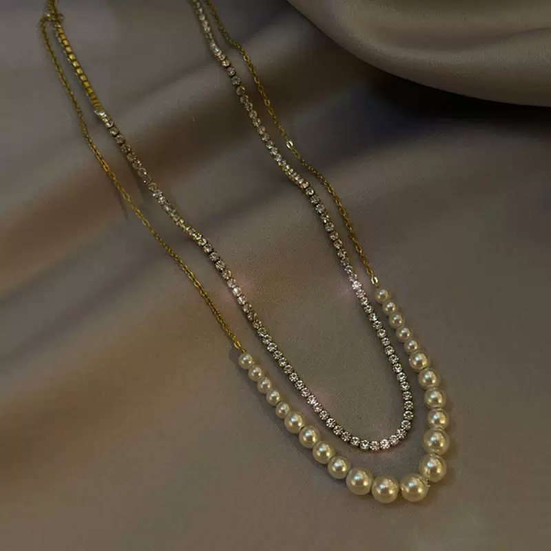 Necklace from pearl, chain for key bag , decorations, universal accessory, high-quality style, diamond encrusted, European style