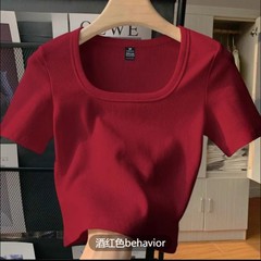 赤い襟の肩の半袖のシャツの女性の夏の新型のガードルはやせています。