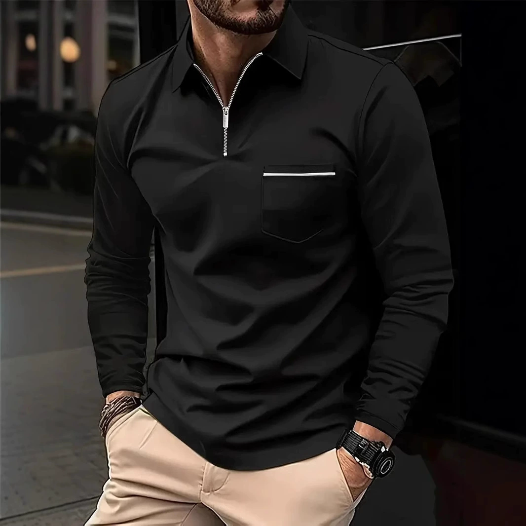 Трансграничная внешняя торговля Весенняя и осенняя горячая рубашка POLO мужской карманный длинный рукав с отворотами свитер сплошной цвет повседневный топ