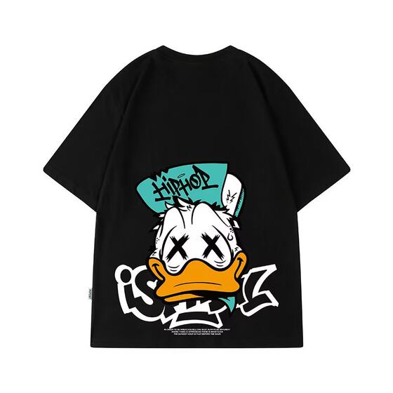 oversize American hip hop ins trendy spoof cartoon T-shirt men's loose fat plus size plus size plus size half sleeve