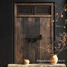 复古老榆木大门自然纹理原木双开进户门老式庭院四合院实木大门