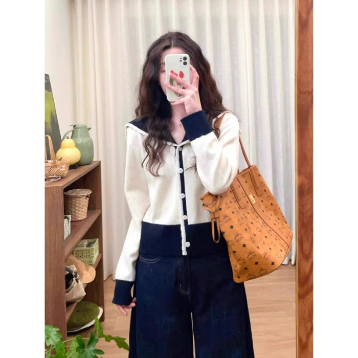 撞色小众设计感针织开衫毛衣女秋季新款时尚气质显瘦外套上衣|undefined