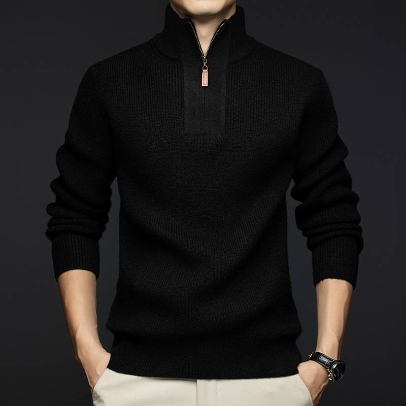 카운터 내몽골 워스트 스웨터 남성용 두꺼운 따뜻한 반 터틀넥 지퍼 중년 남성용 루즈 니트 스웨터