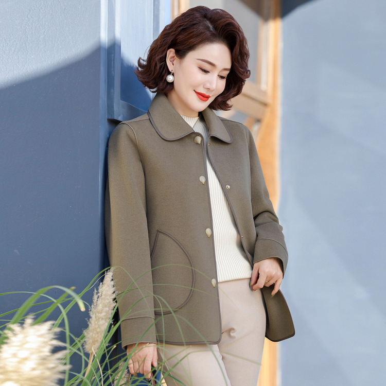中年轻妈妈装2025秋冬新款款短外套洋气双面呢中老年女装翻领上衣|undefined