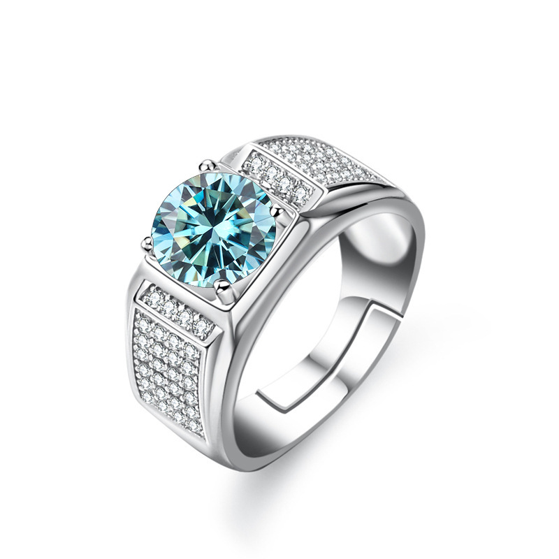 Transfronterizos 1 quilates de plata esterlina color rosa anillo de piedra de moissanita abierto anillo de hombre ajustable suministro directo de fabricantes