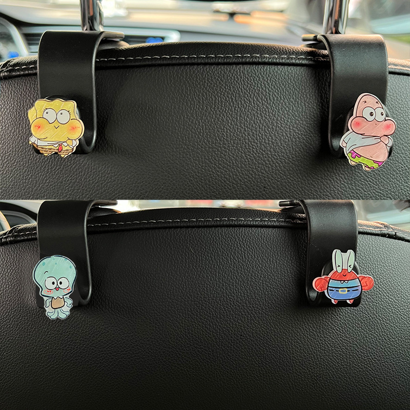 Gancho de coche, gancho trasero del asiento trasero, suministros de coche, soporte de carga, lindo Bob Esponja, dibujos animados