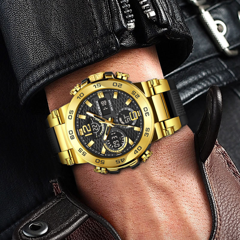 Nuevo estilo transfronterizo moda multifunción deportivo impermeable cuarzo calendario de pantalla dual reloj eléctrico FOXBOX para hombre