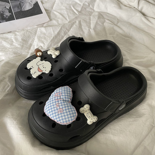 DIY Blue Heart Dog Clogs for Women's Outer Wear 2024 Summer Soft Sole INS Versatile Heightening Thick-soled Sandals