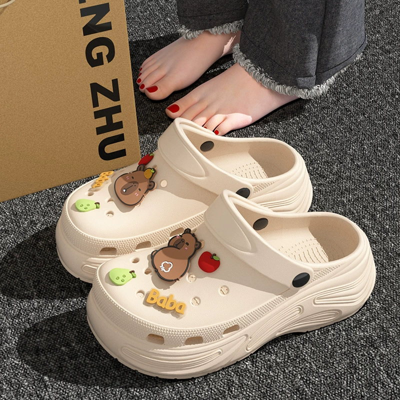 Kapibala Croc Shoes, женские летние утолщенные мягкие клетчатые противоскользящие белые туфли для медсестры, модные и удобные в сочетании с пляжной обувью