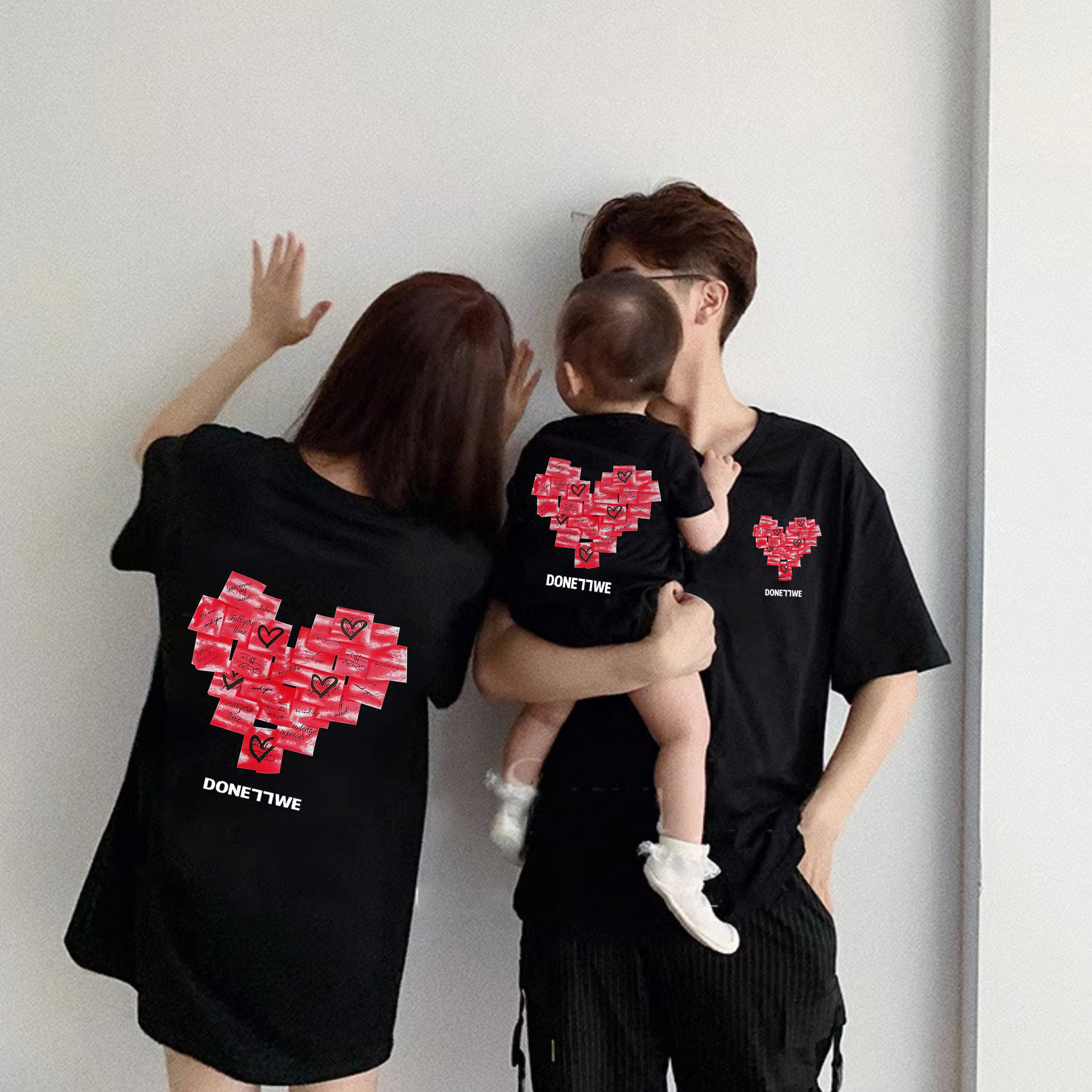 Love-Themed Family Matching Outfits 2026 New Summer Style for a Family of Three, Stylish Mother-Son, Mother-Daughter, and Family Short-Sleeve T-Shirts and Rompers