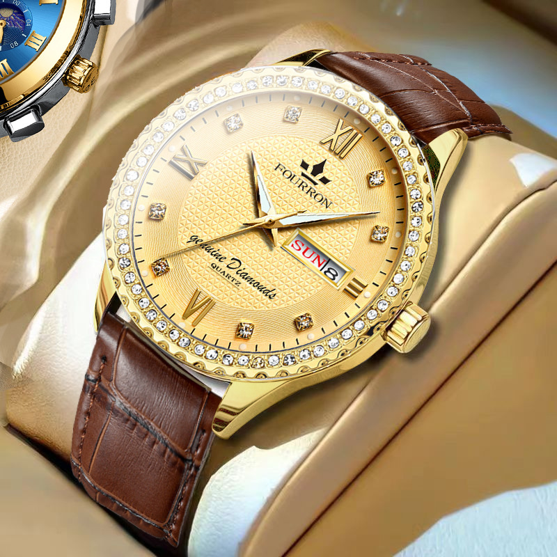 Simple Diamond-encrusted Luxury Shining Leather Calendar Luminous Waterproof Men's Watch Foreign Trade Shake Voice Live in stock