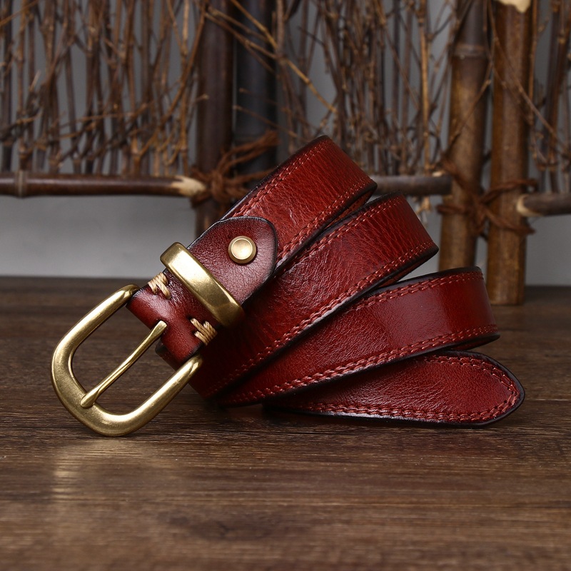 2.8cm Wide Women's Decorative Genuine Leather Belt, Pin Buckle Pure Cowhide Retro Korean Style Fashion Versatile Denim Belt - Thumbnail 6