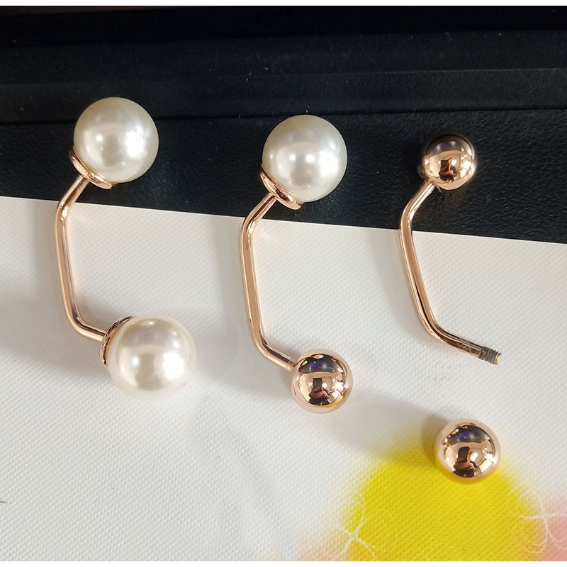 European and American Alloy T Trapezoid Double Head Spiral Pearl Cufflinks Men's and Women's Coat Sweater Cardigan Cuff Metal Accessories