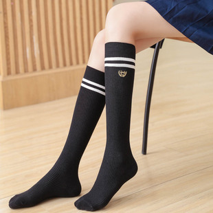 Women's Shallow Socks in Black jk Uniform Shallow Long Socks Half-High-tube Embroidered Trendy Spring and Autumn Women's Cotton Socks