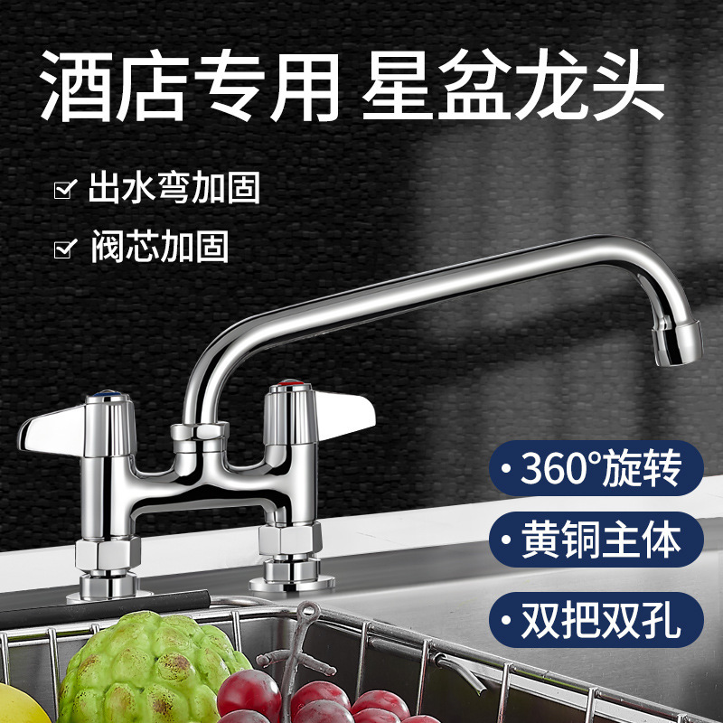 Star Hotel Coffee Milk Tea Star Basin Hot and Cold Faucet Kitchen Dishwashing Swing Commercial Mixing Double Hole Faucet