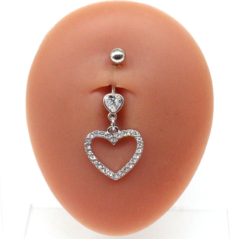 304 Stainless Steel Material Fashion Heart Shape Stainless Steel Plating Zircon Belly Ring