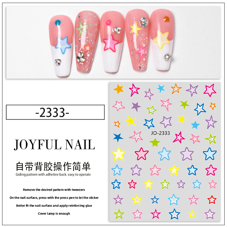 Internet celebridad Nueva dopamina estrella uñas pegatinas macaron color cinco puntas amor uñas pegatinas con adhesivo