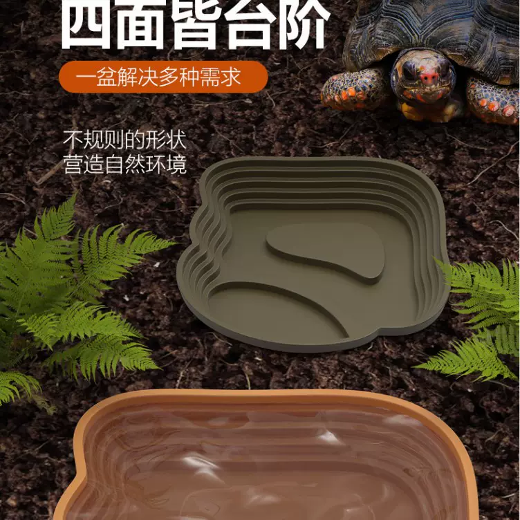 乌龟水盆泡澡盆饲养箱爬宠盆黄缘龟蜥蜴水盆生态造景两用爬台蛙类