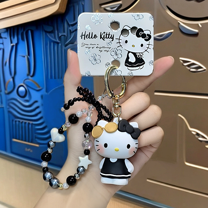正版凯蒂猫悠闲假期钥匙扣书包汽车挂件HelloKitty金色黑色礼物女|undefined