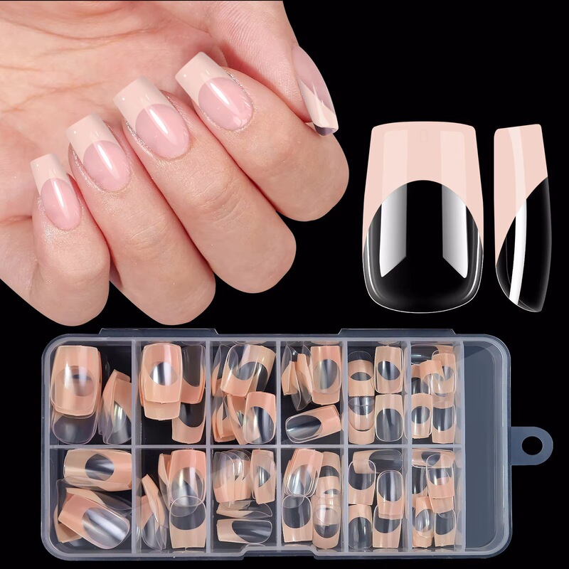 Wholesale 120Pcs Cute Style Full Cover Gel Artificial Short French Press Nails Colorful Square Pattern Soft Gel Finger